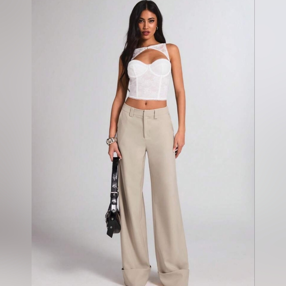 NWT SHEIN BAE Women's Button Pocket Simple Low-Waist Long Cuffed Pants Size 4 - Picture 2 of 8